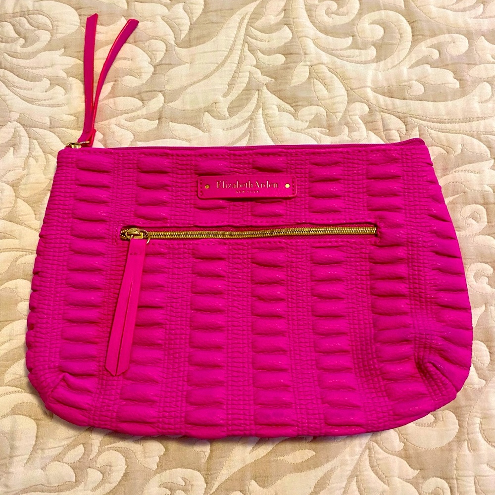 Quilted, Elizabeth Arden make up mini tote. Hot pink.